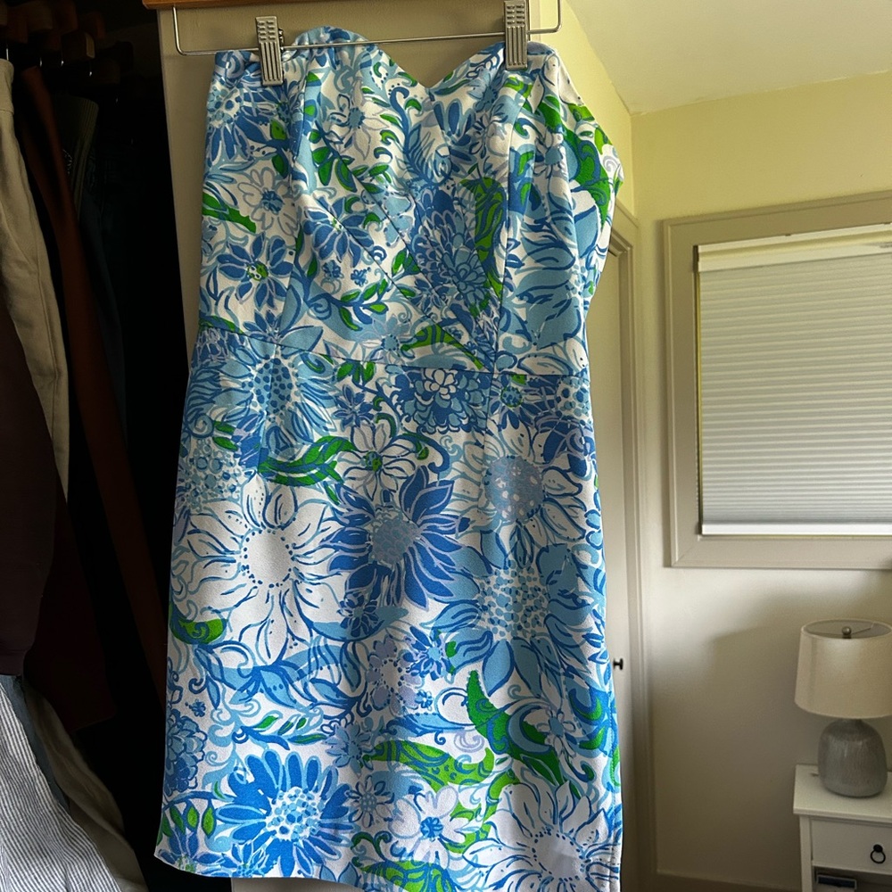 Lilly Pulitzer Blue and Green Strapless Dress